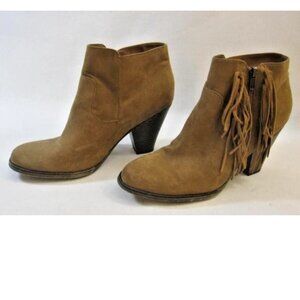 MIA Boots Suede Fringe Cowgirl Bootie Brown Stacked Heel Womens Size 12 Lissa
